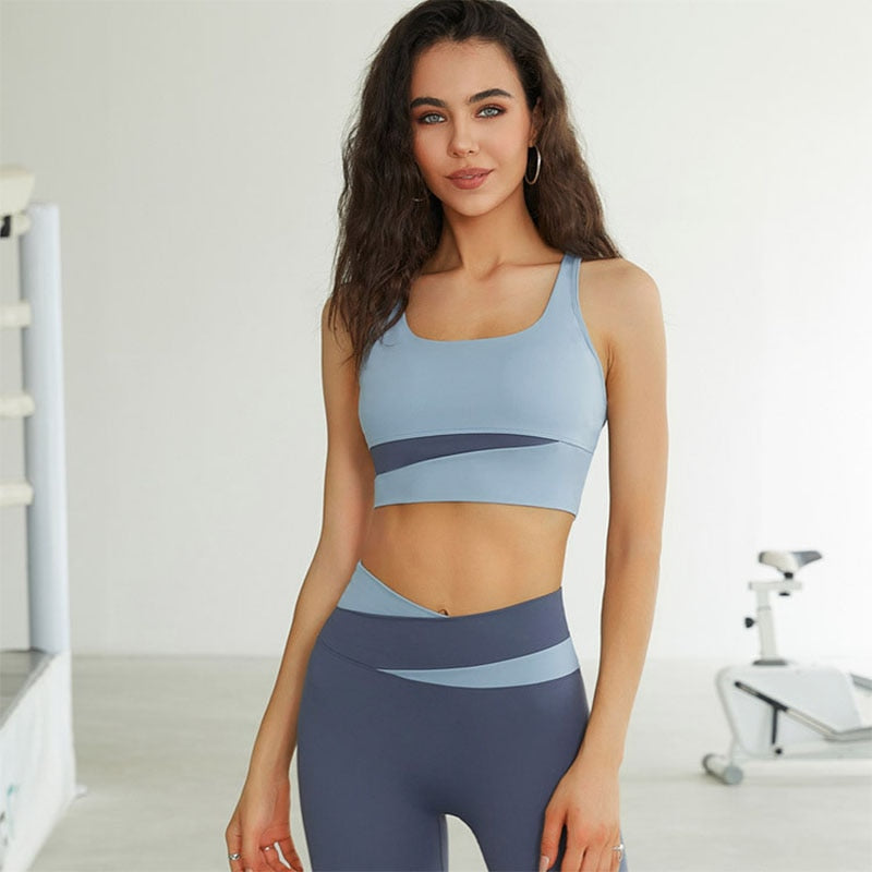 SPLICING SEAMLESS YOGA SET GYM CLOTHING WORKOUT CLOTHES FOR WOMEN TRACKSUIT GYM SET HIGH WAIST SPORT OUTFIT YOGA FITNESS SUIT